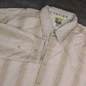The North Face A5 Series Shirt Men 2XL Button Up Beige Striped Gorpcore Outdoors